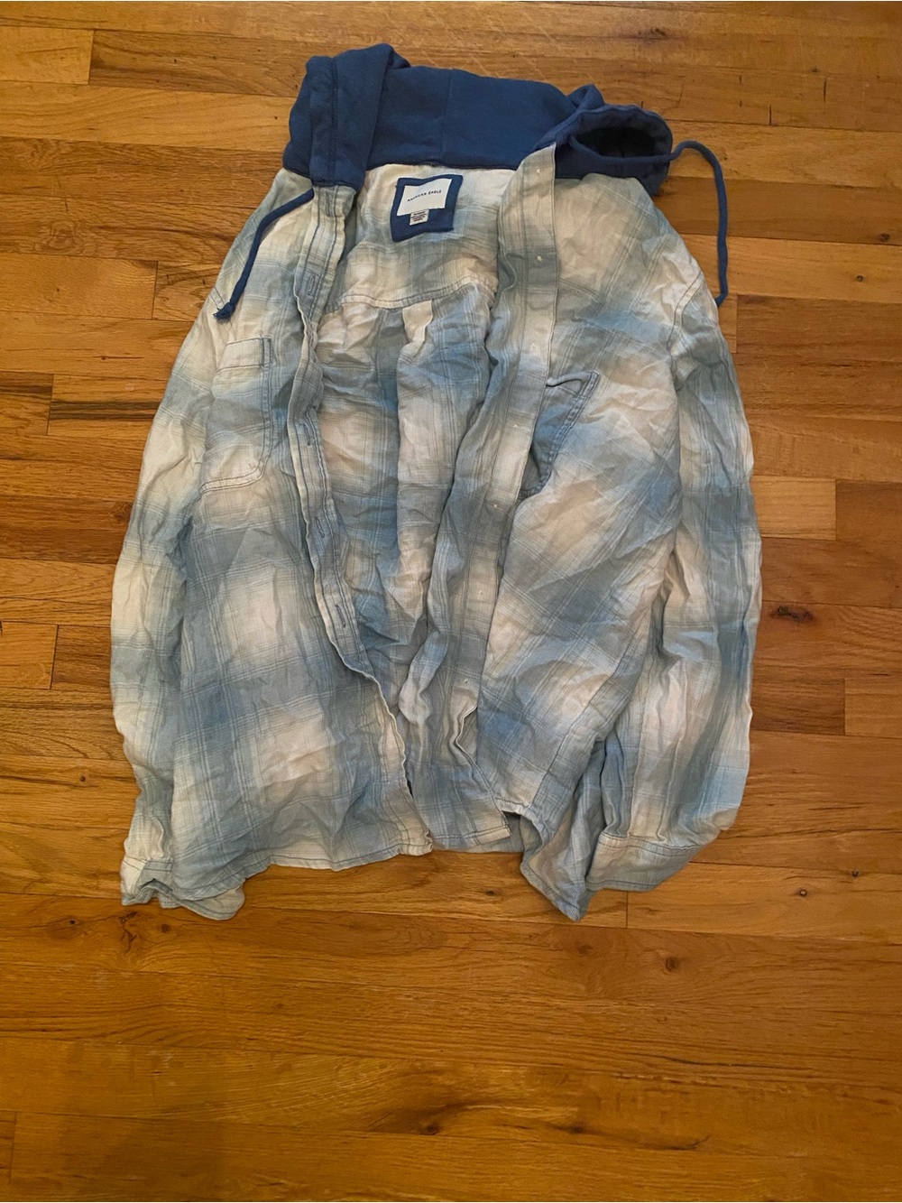 American Eagle Outfitters Light Blue Plaid hooded flannel